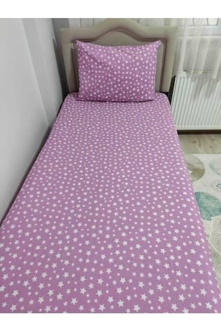Lionas Tek Kişilik Mor Yıldız Desenli Lastikli Çarşaf + Nevresim + 1 Adet Yastık Kılıfı Mor