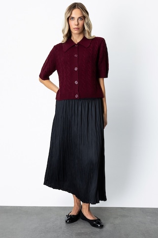 On Kadın Kırışık Görünümlü Midi Etek 64209 Siyah Siyah