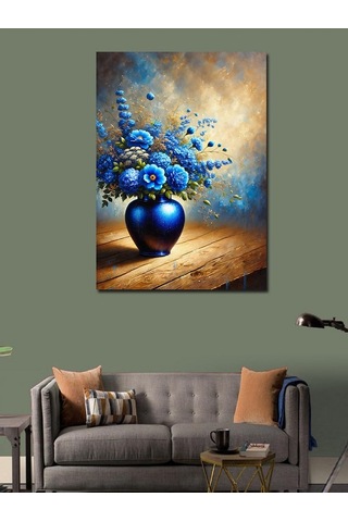 Kanvas Tablo Mavi Çiçekler Vazoda 70cmx100cm