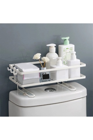 Hfambition Sımple Project Banyo Dolabı: Siyah Ağızlı, Delme Yok Kurulum, Tuvalet Üstü Konum, Kancalı, Boşluk Tasarrufu Depolama Rafı Beyaz