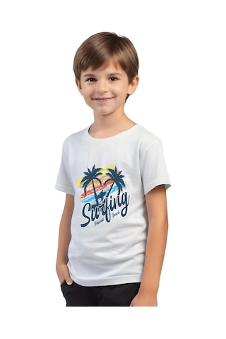Fyk Kids Unisexs Çocuk Düz Kısa Kollu T-shirt Beyaz