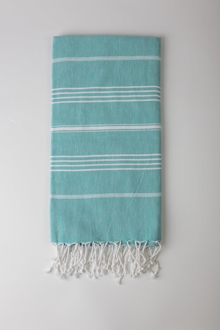 Organik Sertifikalı %100 Pamuklu Çizgili Sultan Peştamal / Plaj, Hamam, Sauna, Spa, Havuz Havlusu Turkuaz