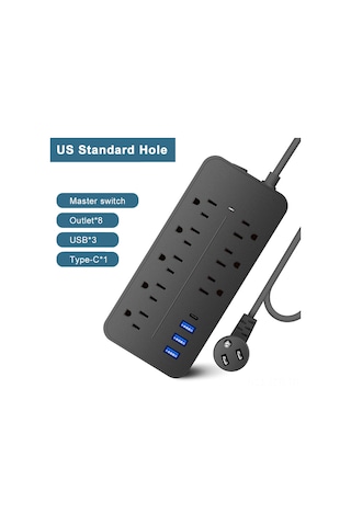 Geeroyoo 8 Yuvalı Usb Ve Type-c'li Güçlü Surge Koruyucu, Yangına Dayanıklı, 2000w/10a, 5ft Uzatma Kablosu, Duvara Monte Edilebilir