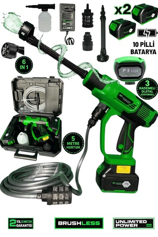 Schmıtzer Sch-2002y Pro 21v Brushless Motor Yüksek Basınçlı Şarjlı Oto Araba Yıkama Makinesi 3 Kademe Dijital Göstergeli 30