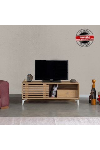 Lulu Metal Ayaklı Tv Ünitesi 100Cm / Sürgülü Kapaklı Tv Sehpası