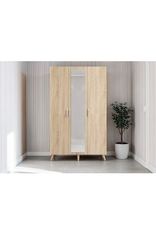 Alara Tamamı Mdf Aynalı Portmanto Vestiyer Ayakkabılık Meşe 120 Cm - M4