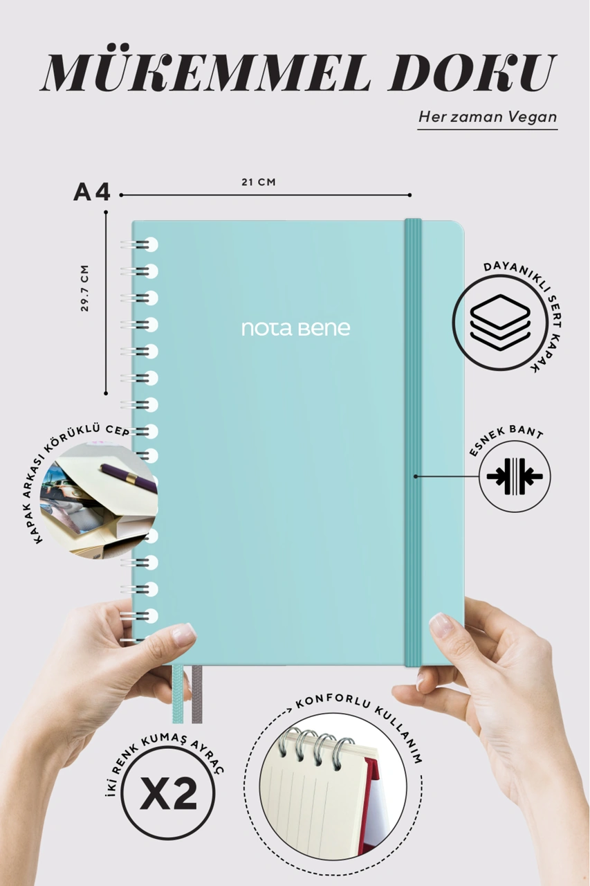 Nota Bene Spiralli Premium Sert Kapak Defter, 21x29,7 Cm, Çizgili Mavi