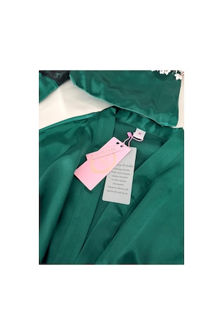 Mh Moony Homewears Kutulu 5'li Bafiros Yeşil Saten Pijama Gecelik Sabahlık Çeyiz Seti Yeşil