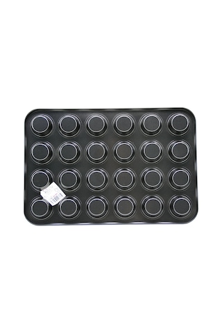 24 Gözlü Metal - Siyah Düz Muffin - Kek Kalıp Bx40 26 Cm