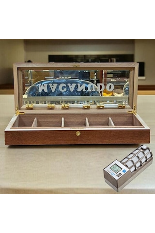 Lubinski İtaly Macanudo Camlı Humidor Puro Kutusu Kahve 200's Cigarspa Elektronik Nemlendirme