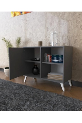 Boreas Design Avanos Çok Amaçlı Dolap Tek Kapaklı 2 Raflı Banyo Dolabı Mutfak Kiler Erzak Dolabı Antrasit