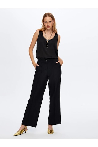 Faik Sönmez Beli Lastikli Kendinden Dokulu Wide Leg Fıt Kadın Pantolon Uw26pnt018 Siyah