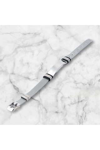 Tamamı Çelik Silver Kemer Kordonlu Şık Çelik Bileklik 23 Cm
