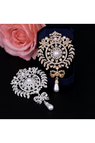 Sones 2 Adet Taç Broş İnci Kelebek Saçaklı Broş Gümüş