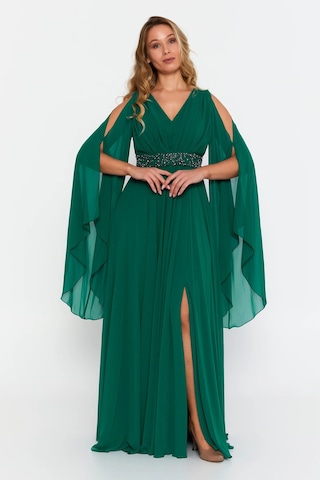 Doridorca Kadın Büyük Beden V Yaka Maxi Abiye Elbise 6021 Zümrüt Zümrüt