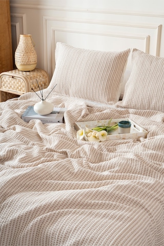 Boho Waffle-bej Tek Kişilik 160x240 Yatak Örtüsü 50x70 - 1 Ad Yastık Kılıfı 7041a