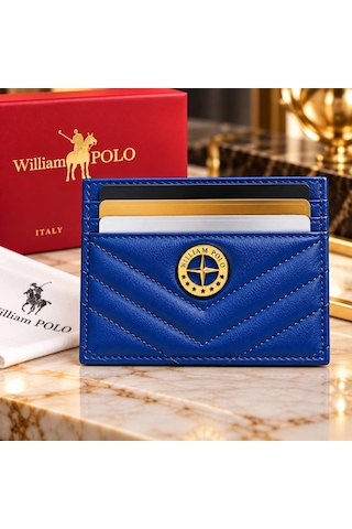 Williampolo Anka Hakiki Deri Unisex Kartlık-ince Tasarım Mavi