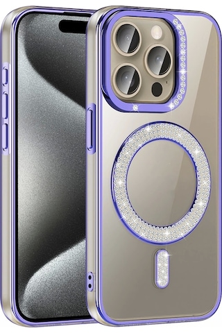 Apple Uyumlu iPhone 14 Pro Max Kılıf Pırlanta Taş Tasarımlı Magsafe Şarj Özellikli Redclick Karetta Silikon