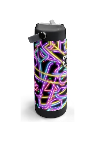 Coral High Siyah Renkli Neon Desenli Katlanır Ağızlıklı Çelik Termos 650 Ml 38330 Siyah