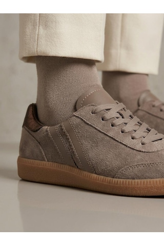Venüs 2609920k Kadın Hakiki Süet Deri Çizgili Sneaker Ayakkabı Vizon