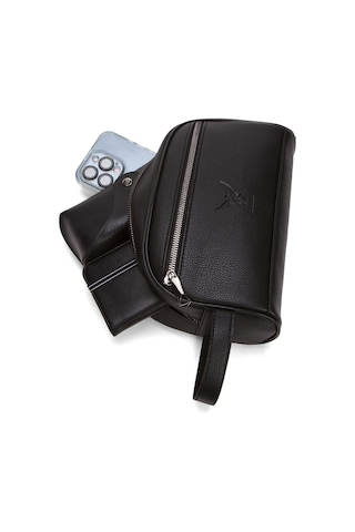 Adelina Erkek El Çantası Seyahat Traş Kozmetik Siyah Çanta Siyah