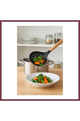 Storeşahin Bambu Saplı Siyah Silikon Kevgir 9 32 3 Cm Shn0720