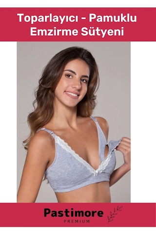 Mammabra Yumuşak Toparlayıcı Tam Kalıp Beatris Pembe Pamuklu Emzirme Sütyeni Gri