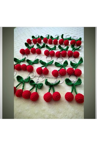Amigurumi kiraz anahtarlık aksesuar çanta süsü doğum günü hediyes