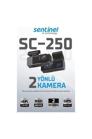 Sentinel Sc-250 4k Uhd Araç İçi Kamera Adas & Bsd, Wi-fi, Gps Opsiyonel, 170 Geniş Açı, 24 Saat Park Modu