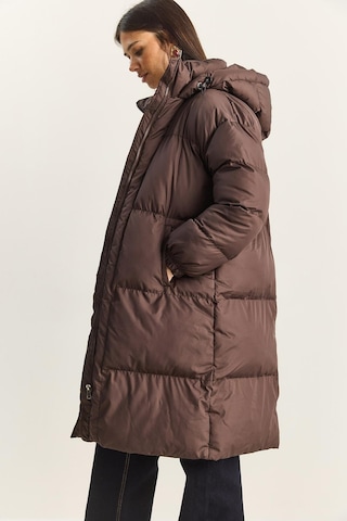 Shade Kadın Cep Detaylı Astarlı Kapüşonlu Uzun Puffer Mont 1129 60283868 - Acı Kahve Kahverengi