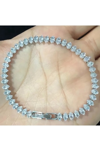 Gümüş Renk Zirkon Taşlı Mekik Model Su Yolu Çelik Bileklik - 3177 Gümüş