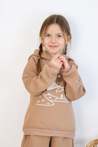 3 İp Baskılı Kapüşonlu Şardonlu İkili Takım Kahverengi