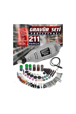 211PCS 450 Watt 6 Kademe Devir Ayarlı PVC Çantalı Hobi Gravür Set