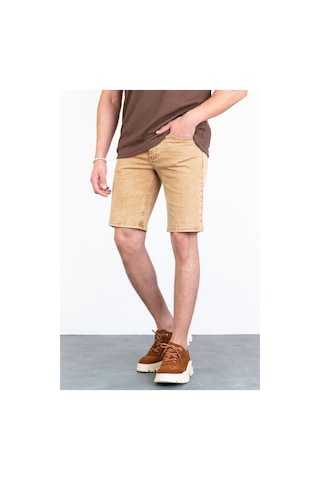 HLT Jeans Erkek Bej Melanj Slim Kesim Comfort Likralı Denim Esnek Jeans Kot Şort Thomas-Desert 001