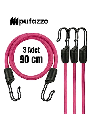 Pufazzo Kancalı Bagaj Lastiği 3 Adet - Bagaj Gergi Lastiği Pembe 90cm 3 Adet
