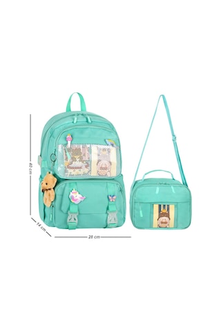 Waddell Kawaii Kore Tarzı Aksesuarlı İlkokul Sırt Ve Beslenme Çantası Su Yeşili 25001 Yeşil