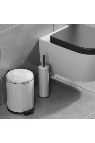 Aqua Bagno Midas Klozet Fırçası + Çöp Kovası 5 Lt -2 Parça Set, Mat Beyaz 35.22.89.01.04 Beyaz