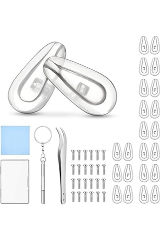 Leasetake Gözlük Burun Pedleri, Yumuşak Silikon Gözlük Burun Pedi Tamir Takımı 12 Çift Burun Pedleri, 24 Üniversal Vida