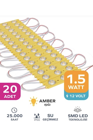 Point 3 Ledli Parmak Led Modül 1.5w 2835 Smd Mercekli 12v-20 Adet Sarı