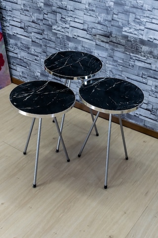 Zigon Sehpa 3'lü Gümüş Metal Ayak Gümüş Bendir