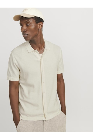 Jack & Jones Erkek Örme Gömlek - Emil - 12268220 Cloud Dancer Çok Renkli