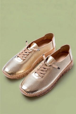 Analin Shoes Hakiki Deri Kadın Casual Ayakkabı Altın