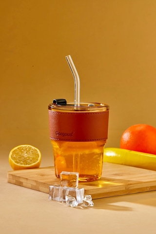 Bardak Şerit Detaylı, Pipetli, Sızdırmaz / Bronz Bronz