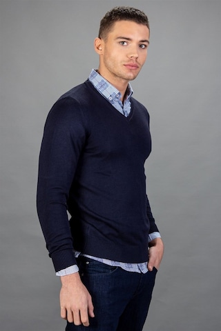 Tudors Slim Fit Dar Kesim V Yaka Pamuklu Erkek Kazak-6401 Mavi