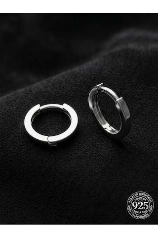 925 Ayar Gümüş Rodyum Kaplama Yuvarlak Unisex Halka Küpe - Çift 2x12mm