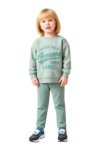 Ersefa Kız Çocuk Slogan Baskılı Polar Sweatshirt Ve Esnek Tayt İkili Tak Mint