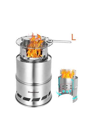 Ranyeek Kamp Malzeme Çift Duvarlı Çelik Odun Ocağı, Katlanabilir, Isı Verimli, Barbekü Izgaralı, Doğa Yakıtı Kullanan Taşınabilir Outdoor Alet Çok Renkli