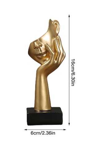 Yunboo Gold Rengli Düşünen Figür Maske Heykeli - Ev Ofis Dekorasyonu İçin Resin Sanat Eseri