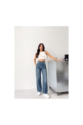 Kene Jeans Ön Taşlı Yeşil Tint Denim Wide Leg/bol Paça Pantolon Yeşil Tintli