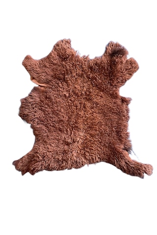 Gerçek Uzun Tüylü Koyun Postu Tarçın 60x50 Cm Koyu Turuncu